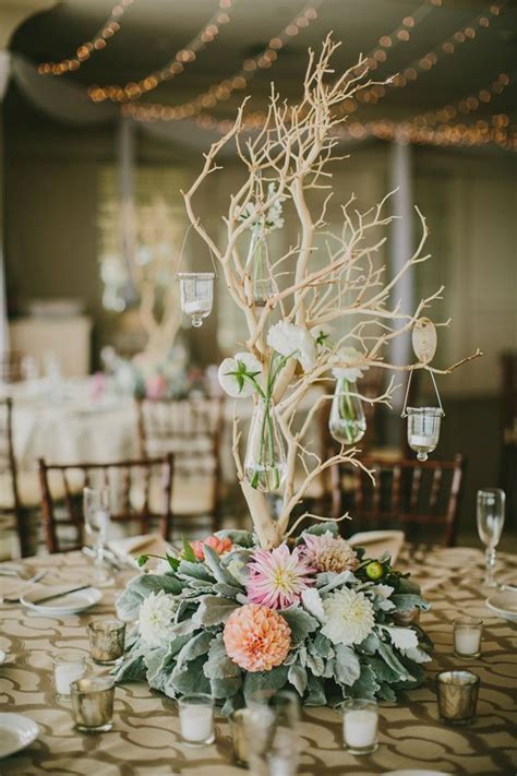 Tall Branch Centerpiece Photo By Emily Delamater Romantic Maine Wedding