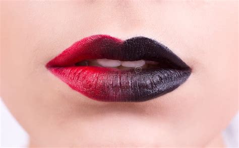 Beautiful Red Dark Glossy Lips Close Up Stock Photo Image Of