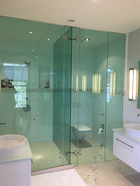 Green Glass Showertoilet Partition Cundys Harbor Bathroom
