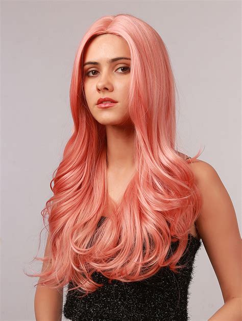 Pink Wig Body Wave Long Synthetic Wig Without Bangs Heat Resistant Hair