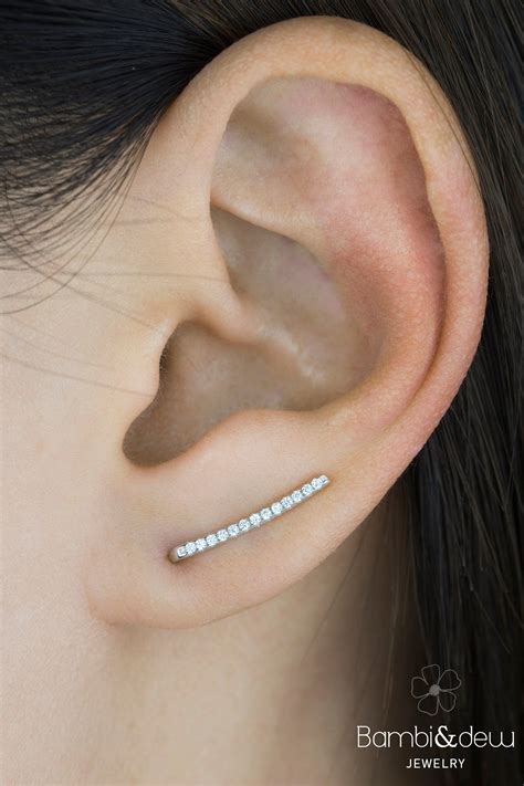 Silver Cz Ear Climber Ear Crawlers Ear Pin 925 Sterling Etsy Silver