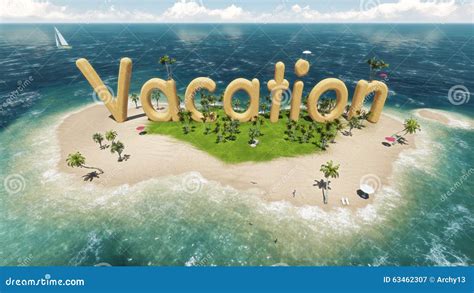 3d Word Vacation On Tropical Paradise Island With Palm Trees An Sun