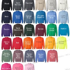 Gildan Crew Neck Sweatshirts Unisex Adult Color Chart Colour