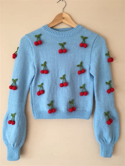Cherries Knit Sweater Handmade Etsy