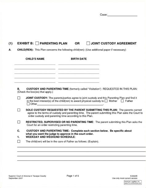 Child Visitation Agreement Template Addictionary