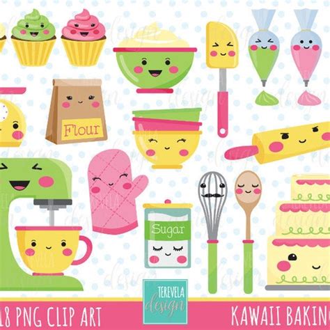 Kawaii Kitchen Clipart Kawaii Cooking Clip Art Cute Kitchen Etsy