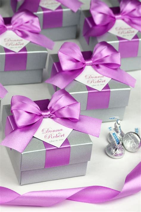 Silver Wedding Favor T Box With Satin Ribbon Bow And Your Etsy