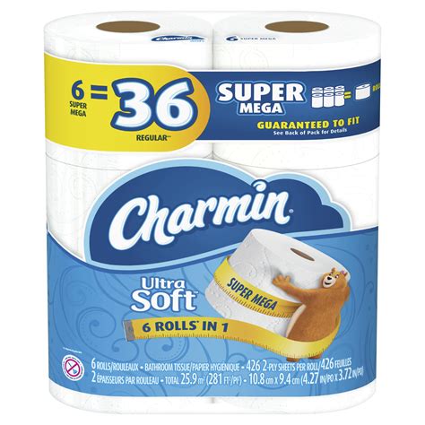 Charmin Ultra Soft Toilet Paper 6 Super Mega Roll Walmart Inventory
