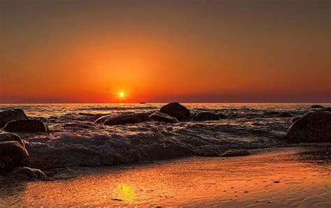 720p Free Download Autumn Beach Beach Ocean Nature Sunset Waves