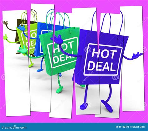 Hot Deal Shopping Bag That Shows Sales Bargains And Deals Stock