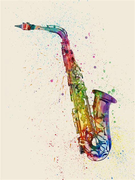 Saxophone Abstract Watercolor Digital Art By Michael Tompsett