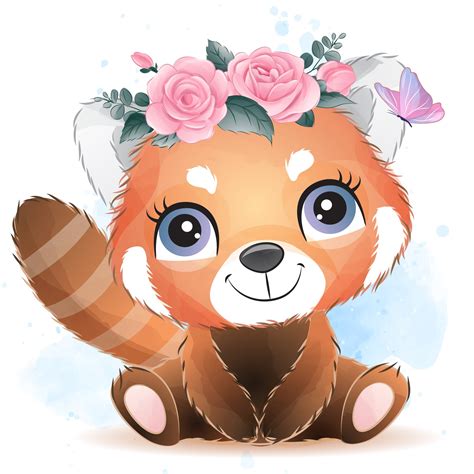 Cute Red Panda Clipart With Watercolor Illustration Etsy