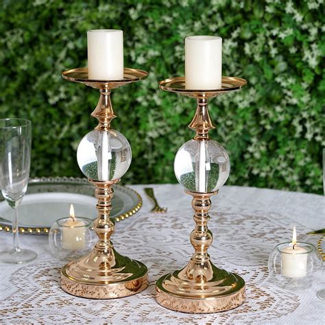 13 Tall Metallic Candle Holders Risers With Acrylic Ball Centerpieces