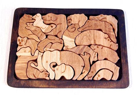 Natural Oak Wood Animal Puzzle With Stand 3d Wood Puzzles Etsy