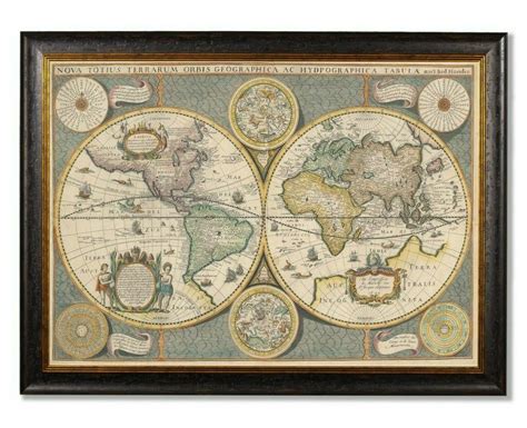 Premium Antique Map Wooden Framed Print Of The World Large Home