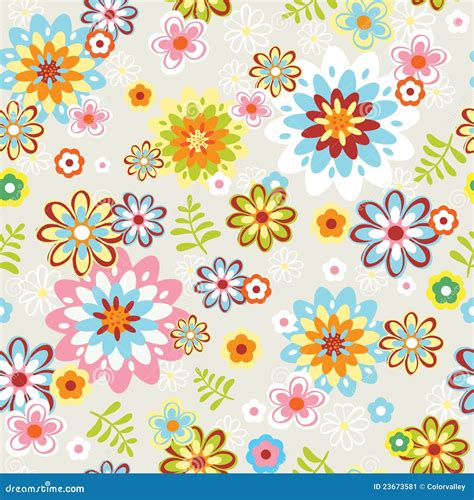 Cute Seamless Flower Pattern Line Art Stock Vector Illustration Of