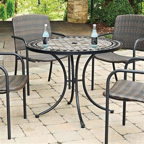 Home Styles Laguna 39 Round Marble Top Patio Dining Table In Black