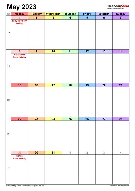 May 2023 Calendar Templates For Word Excel And Pdf Pelajaran