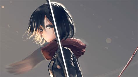Short Hair Scarf Black Hair Anime Girls Blood Mikasa Ackerman Wallpapers Hd Desktop And