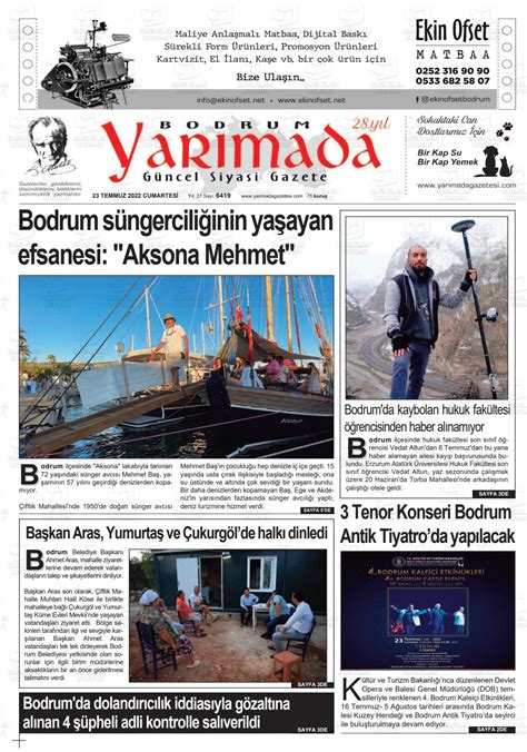 23 Temmuz 2022 tarihli Bodrum Yarimada Gazete Manşetleri