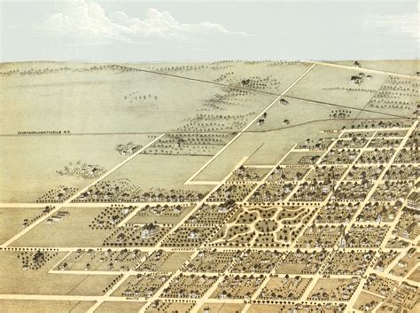 Champaign Illinois In 1869 Birds Eye View Map Aerial Panorama