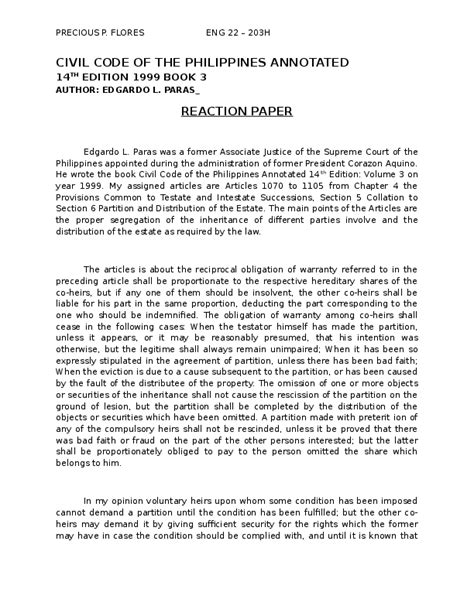 Doc Civil Code Of The Philippines Annotated Precy Flores