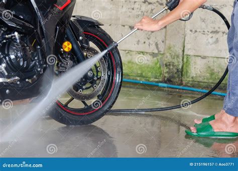Clean Up The Motorcycle Wash At The Car Wash Shop Stock Image Image