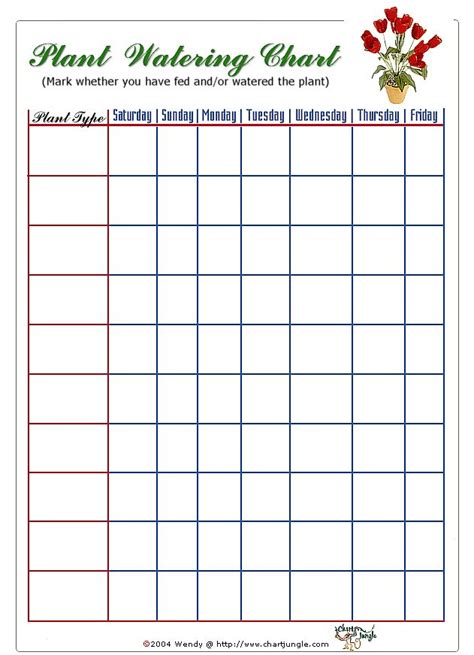 Plant Watering Chart Printable Garden Watering Schedule Indoor Plant