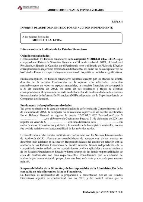 12 Modelo Dictamen Con Salvedades Modelo De Dictamen Con Salvedades