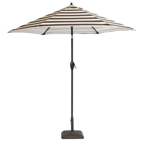 Hampton Bay 9 Ft Aluminum Patio Umbrella In Black Cabana Stripe With