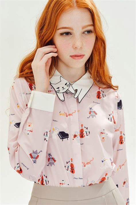 Neko Lit Shoes Spring Jackets Mori Girl Ginger Hair Cat Theme Collar Blouse Cat Collars