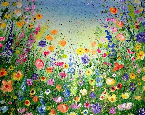Original Flower Painting Mixed Media Wild Flowers Abstract Meadow