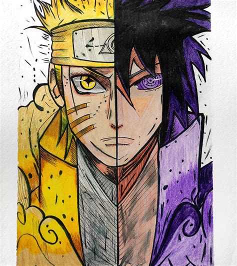 Half Face Naruto Vs Sasuke Drawing How To Draw Naruto And Sasuke Easy
