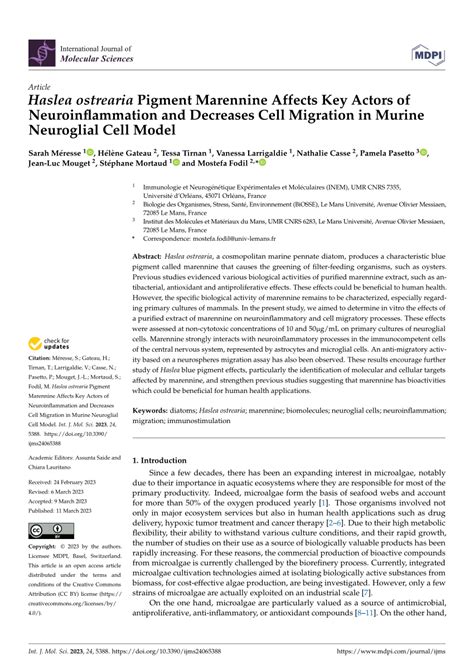 Pdf Haslea Ostrearia Pigment Marennine Affects Key Actors Of