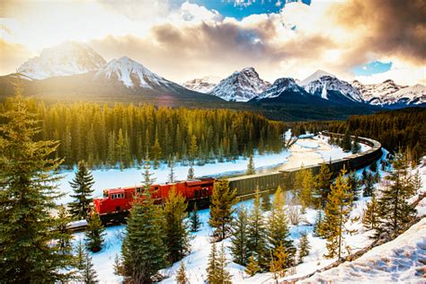 Canadian Pacific Railway Train Through Banff National Park