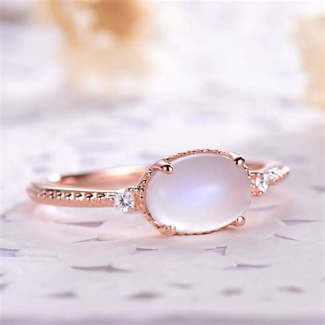 Rainbow Moonstone Engagement Ring Oval Rose Gold K Etsy