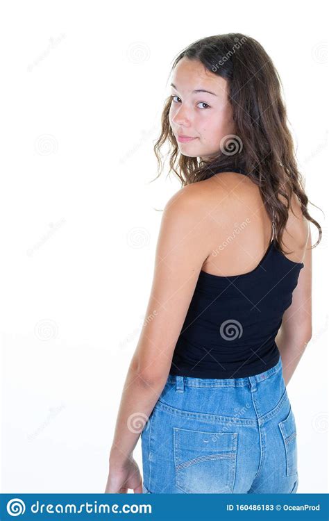 Pretty Young Woman Teenager Girl Model Looking Over Shoulder Stock