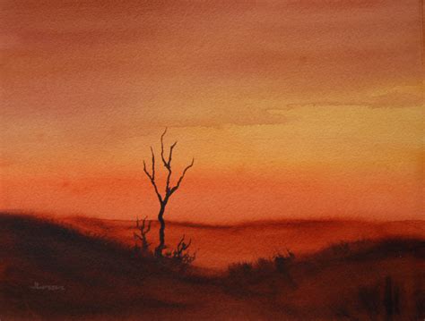 Desert Sunset Watercolor Sunset Painting Desert Sunset Painting