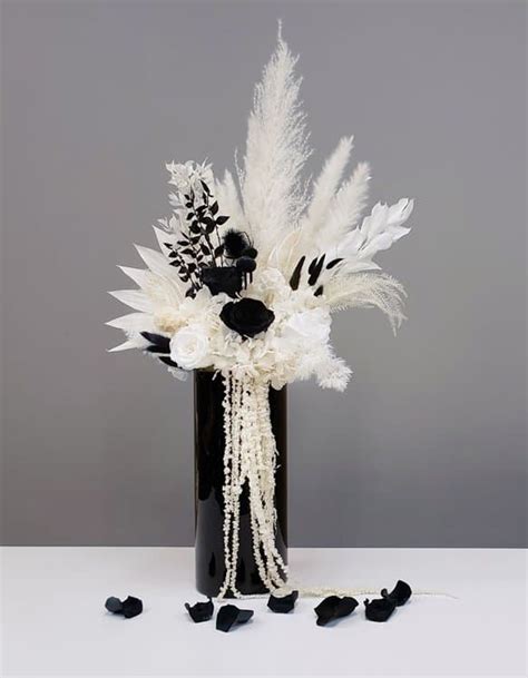 Luxury Home Decor with Black & White Preserved Flowers - Montreal