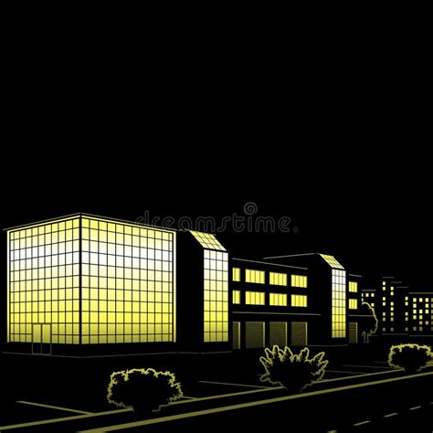 Silueta De Edificios Y De Calles En La Noche Ilustración Del Vector