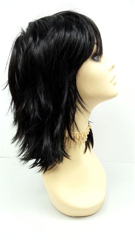 12 inch off black shag style wig straight and layered w etsy shaggy layered hairstyles