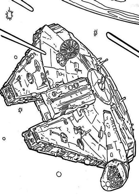 Millenium Falcon Flying Through Space In Star Wars Coloring Page
