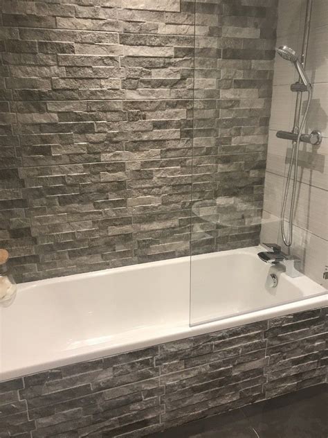 Slate mosaic tile adds unique detail to any bathroom or kitchen. Ribera Grey Slate Effect Wall Tiles | Bathroom stone wall ...
