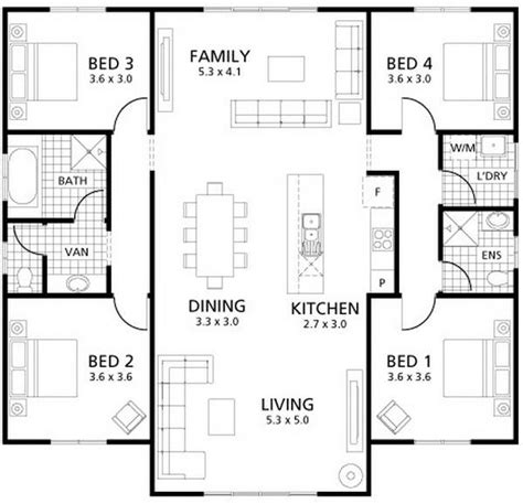 4 Bedroom Floor Plan 1 Story