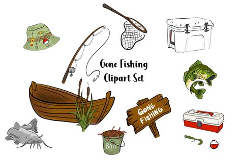 Gone Fishing Clipart Set Graphic By Partyllamaprintables Creative Fabrica