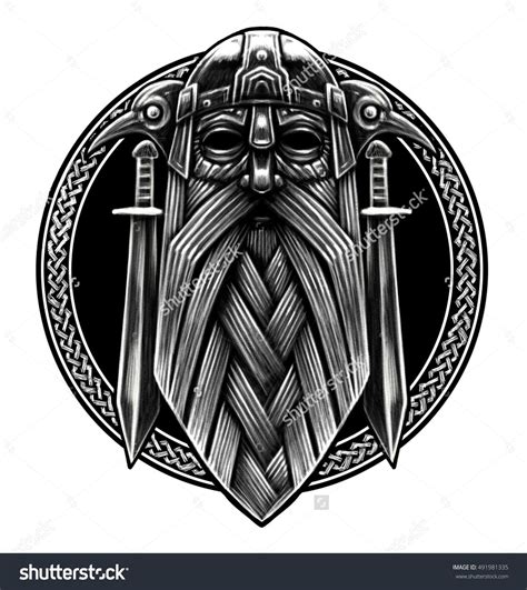 Download Norse God Odin with crows and swords. Graphic illustration ...