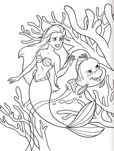 Ariel And Flounder Coloring Pages Cararopmiranda
