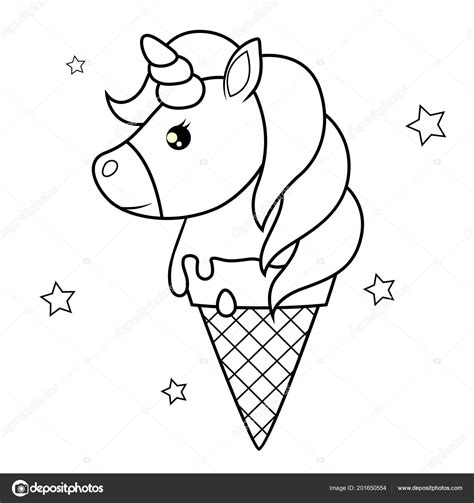 Ice cream unicorn pusheen coloring pages. Cute Cartoon Unicorn Ice Cream Black White Vector ...