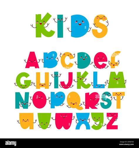 Children Font In The Cartoon Style Funny Letters With Cute Faces
