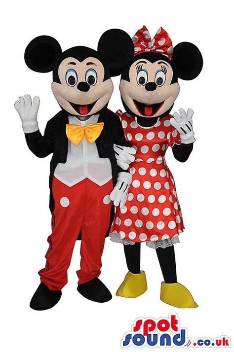 Mascottes Spotsound De Mickey Et Minnie Avec Des Vêtements Rouges Et Noirs Classiques